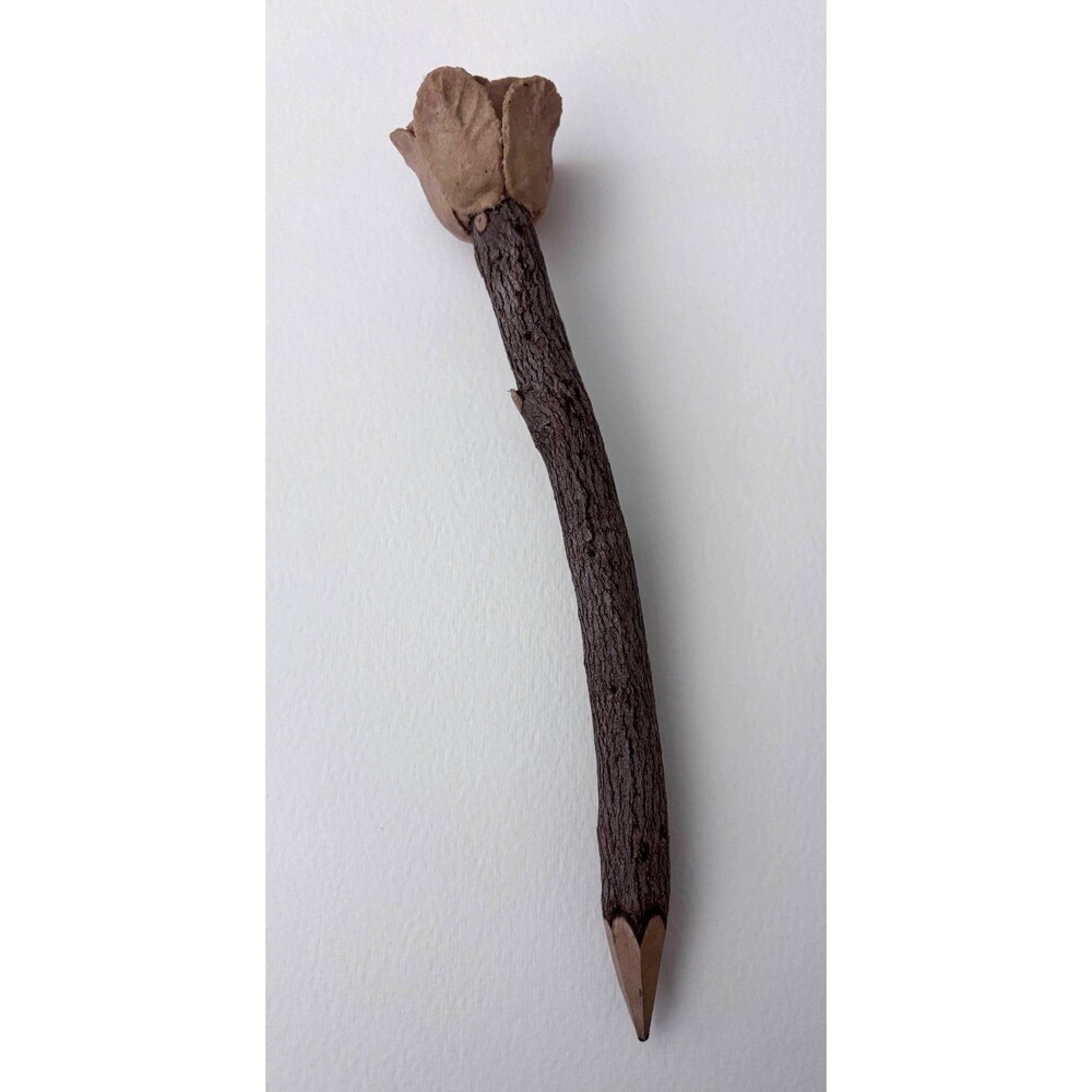 Flowering Twig Carved Tree Bark Wood Novelty Pencil Rustic Decorative 7.9"